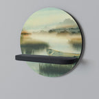 MORNING BY THE LAKE Round Art Shelf In Black Finish