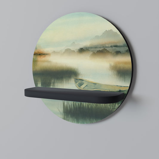 MORNING BY THE LAKE Rund konsthylla i svart finish
