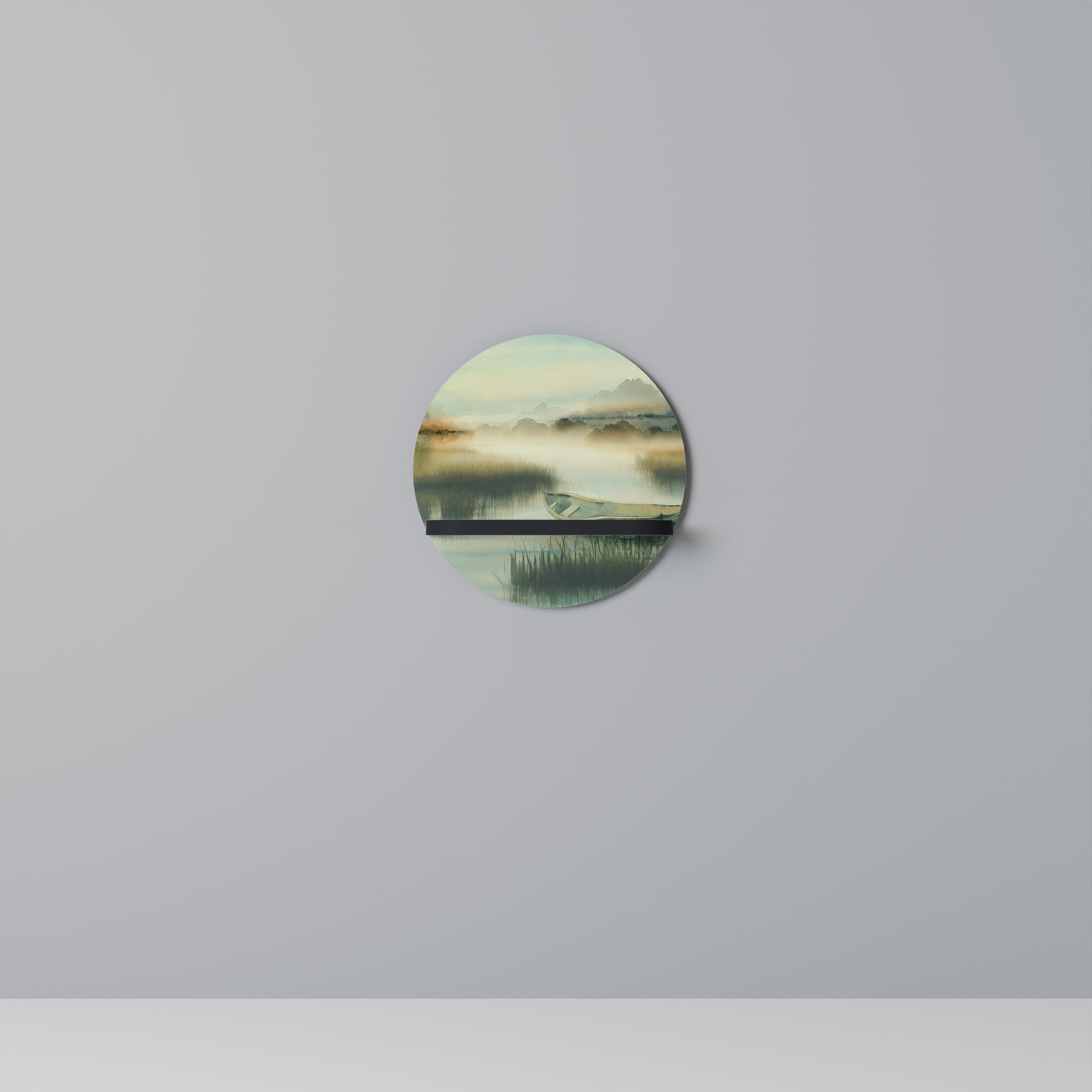 MORNING BY THE LAKE Rund konsthylla i svart finish
