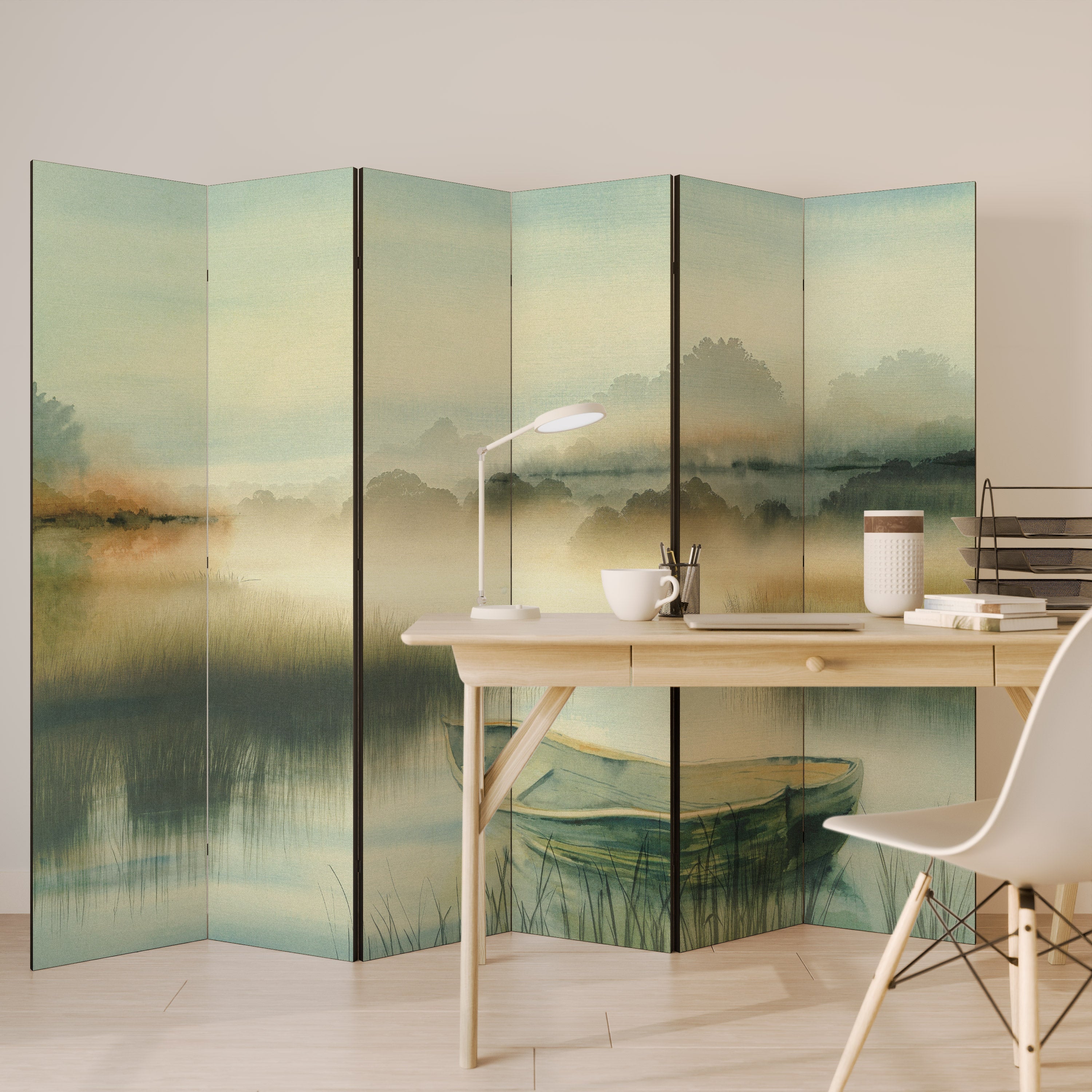 MORNING BY THE LAKE Dekorativ rumsavdelare med 6 paneler