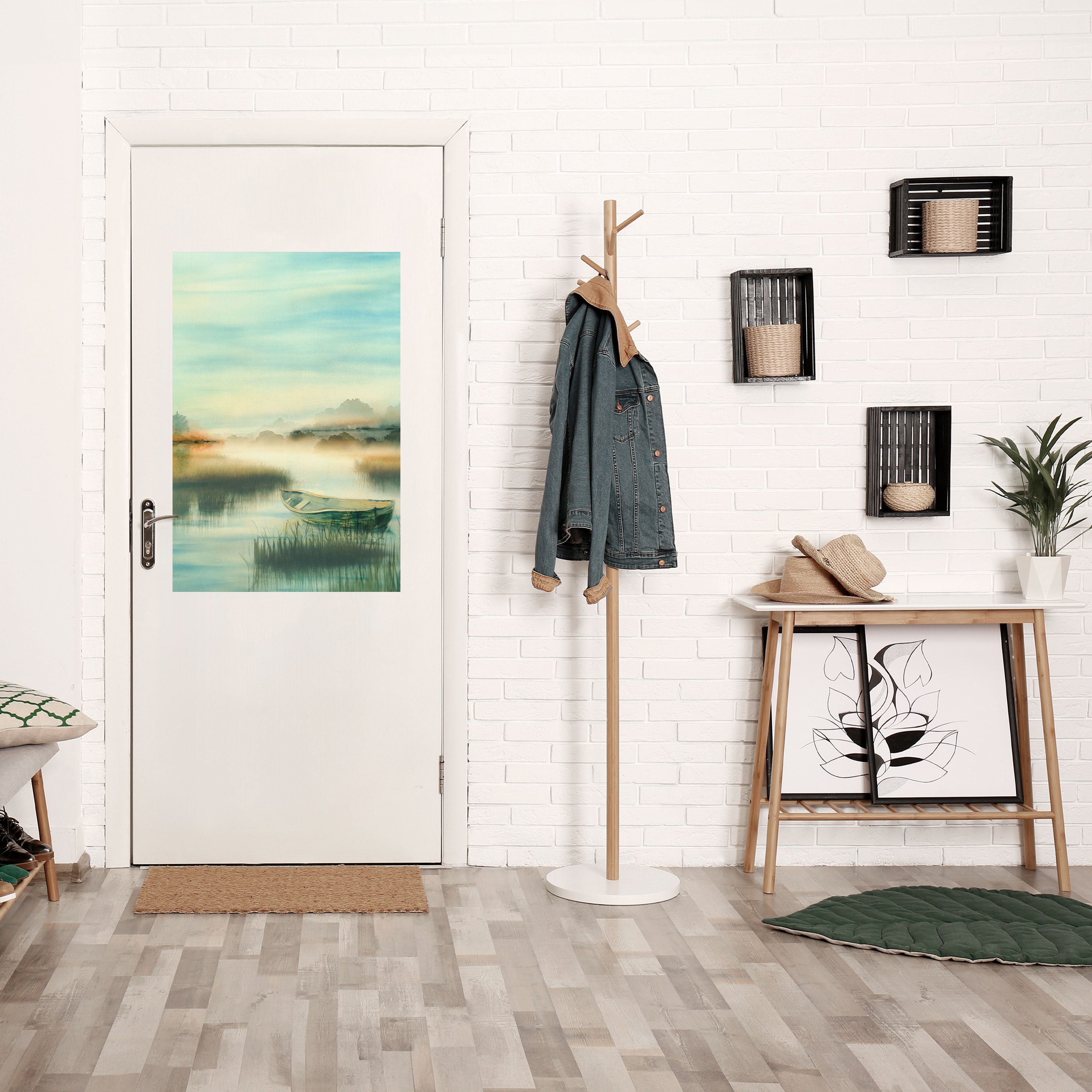 MORGON VID SJÖN Vertikal poster med självhäftande tryck