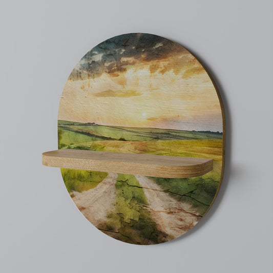 SUNSET PATH Oval Art Shelf In Oak Effect