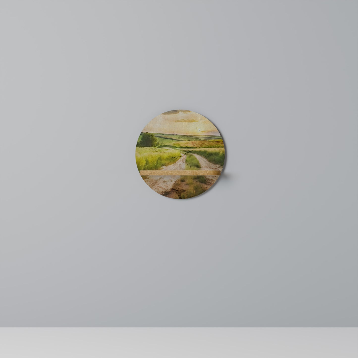 SUNSET PATH Round Art Shelf In Oak Effect
