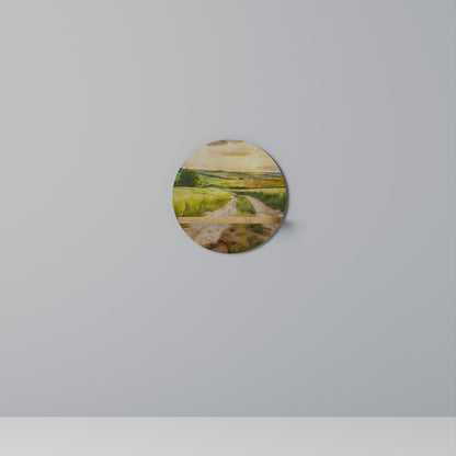 SUNSET PATH Round Art Shelf In Oak Effect