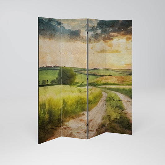 Dekorativ rumsavdelare med 4 paneler SUNSET PATH