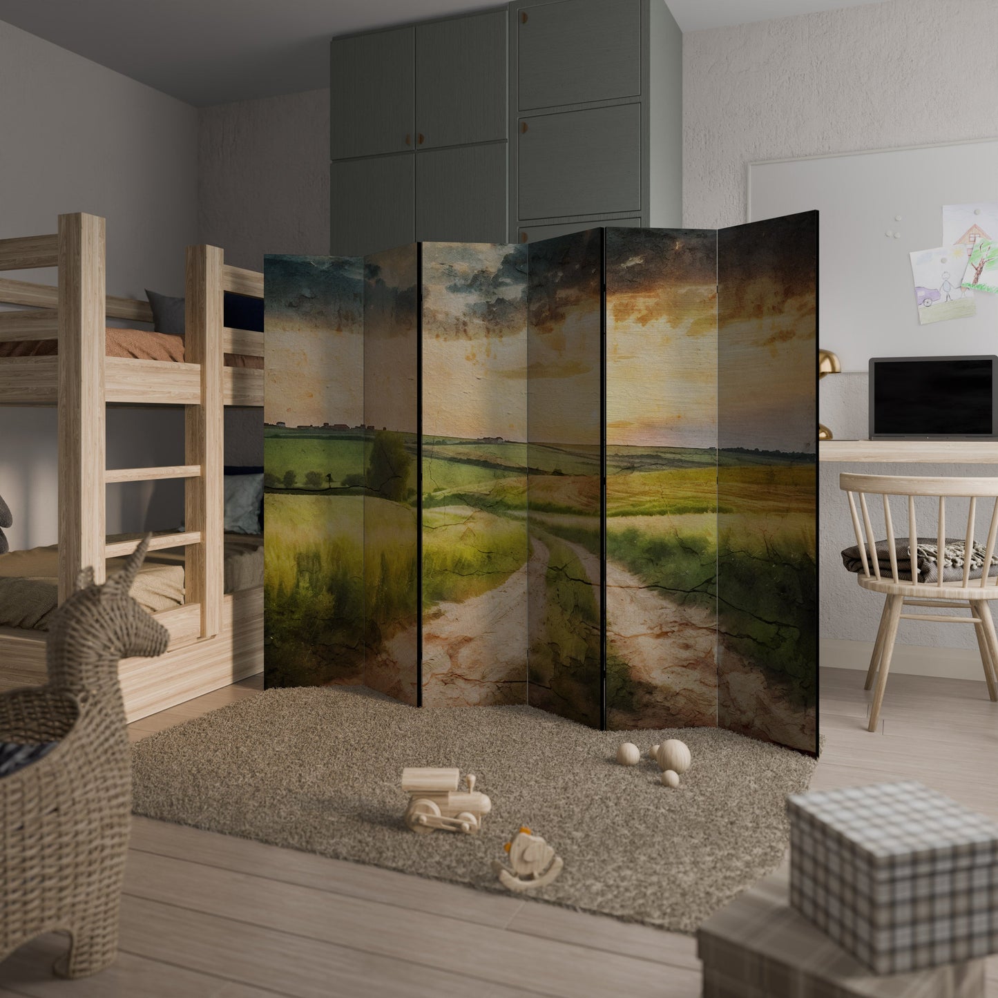 Dekorativ rumsavdelare med 6 paneler SUNSET PATH