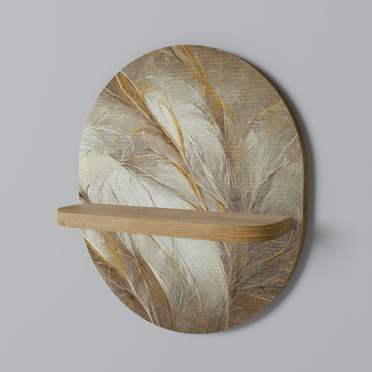 SOFT PLUMAGE Oval Art Shelf In Oak Effect