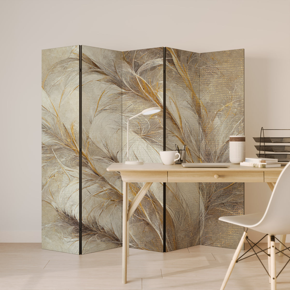 SOFT PLUMAGE Dekorativ rumsavdelare – 5 paneler