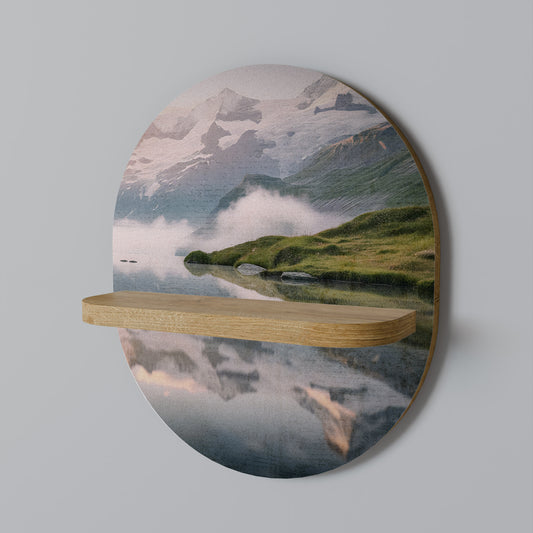 FOGGY HORIZON Oval Art Shelf In Oak Effect
