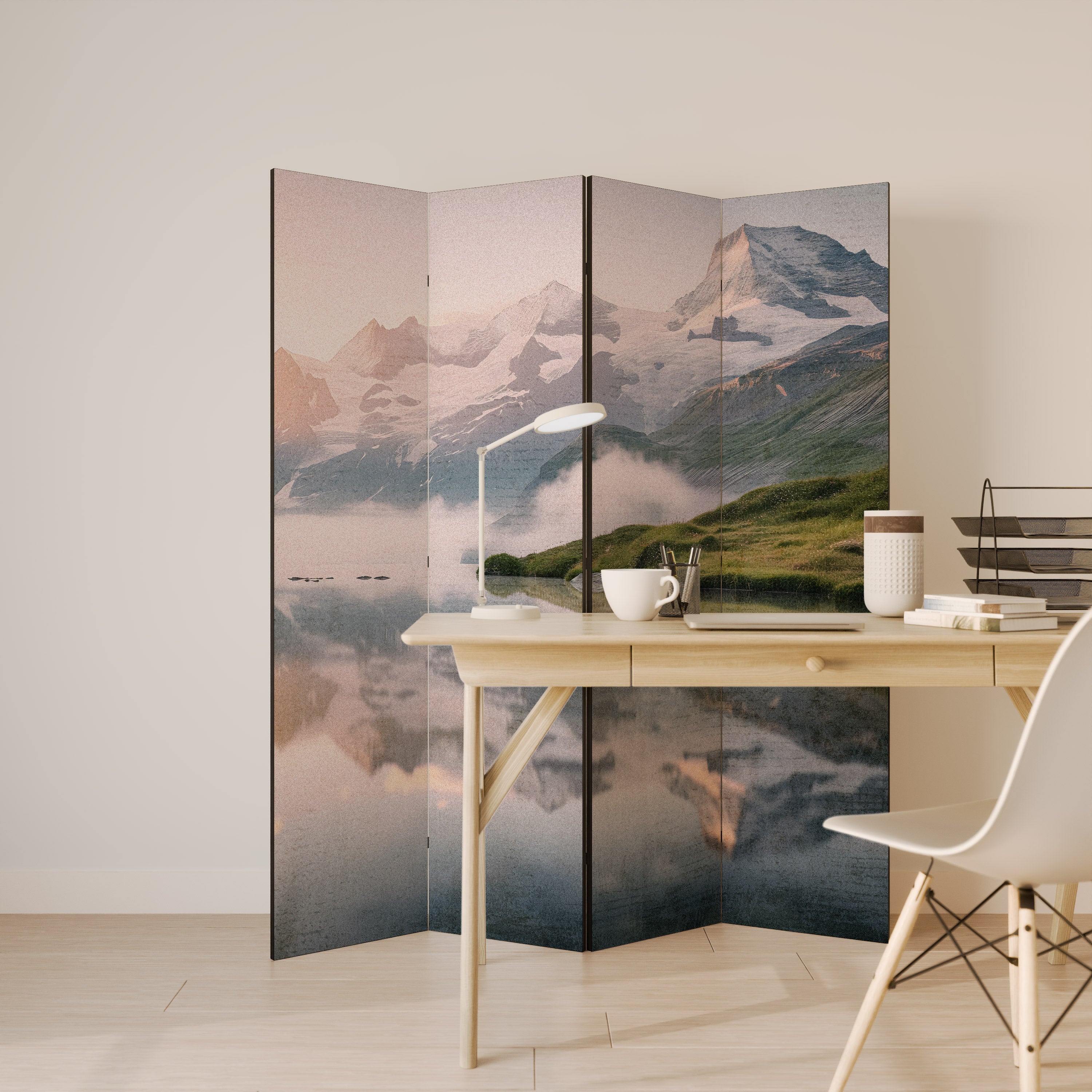 FOGGY HORIZON Dekorativ rumsavdelare med 4 paneler