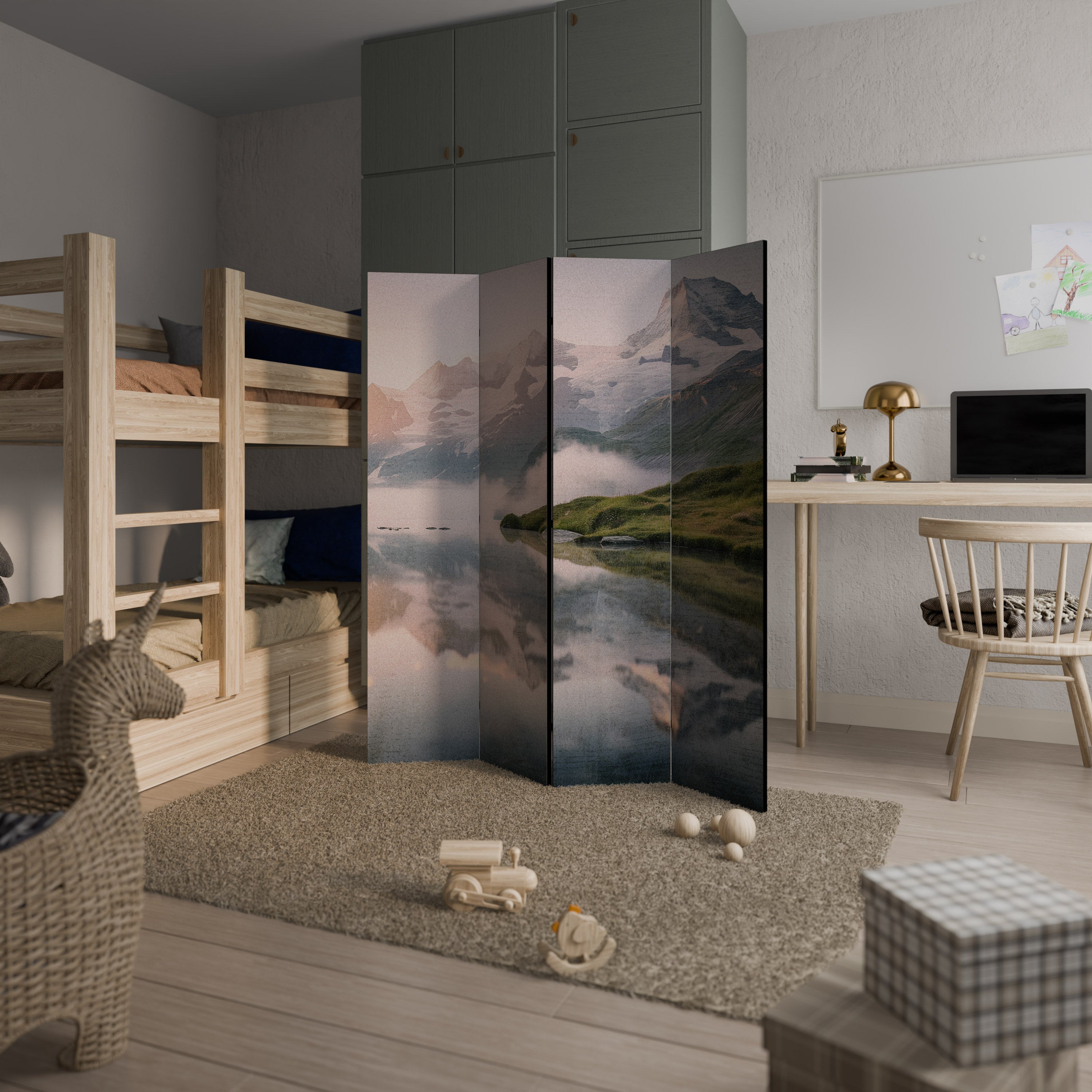 FOGGY HORIZON Dekorativ rumsavdelare med 4 paneler