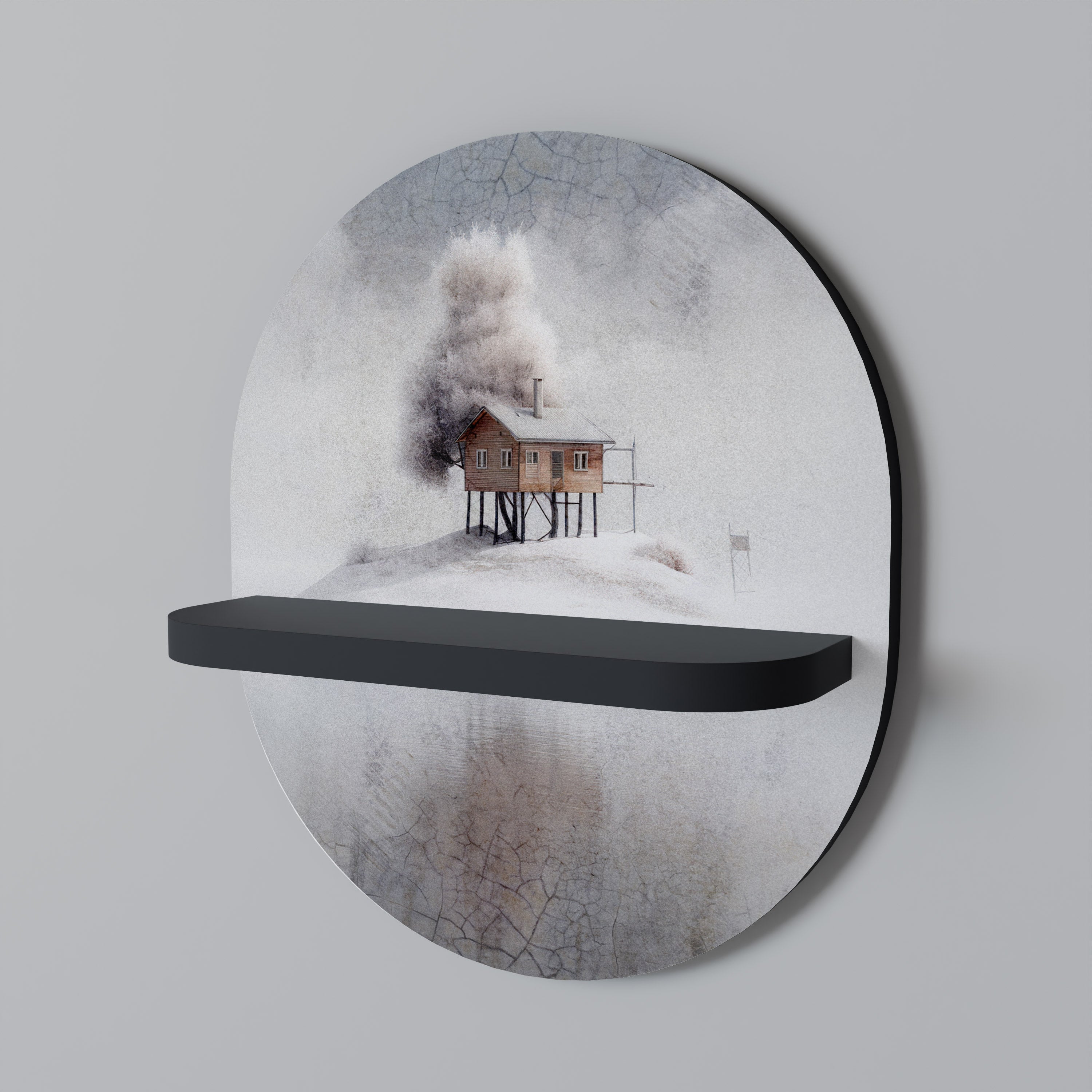 SILENT CABIN Oval konsthylla i svart finish