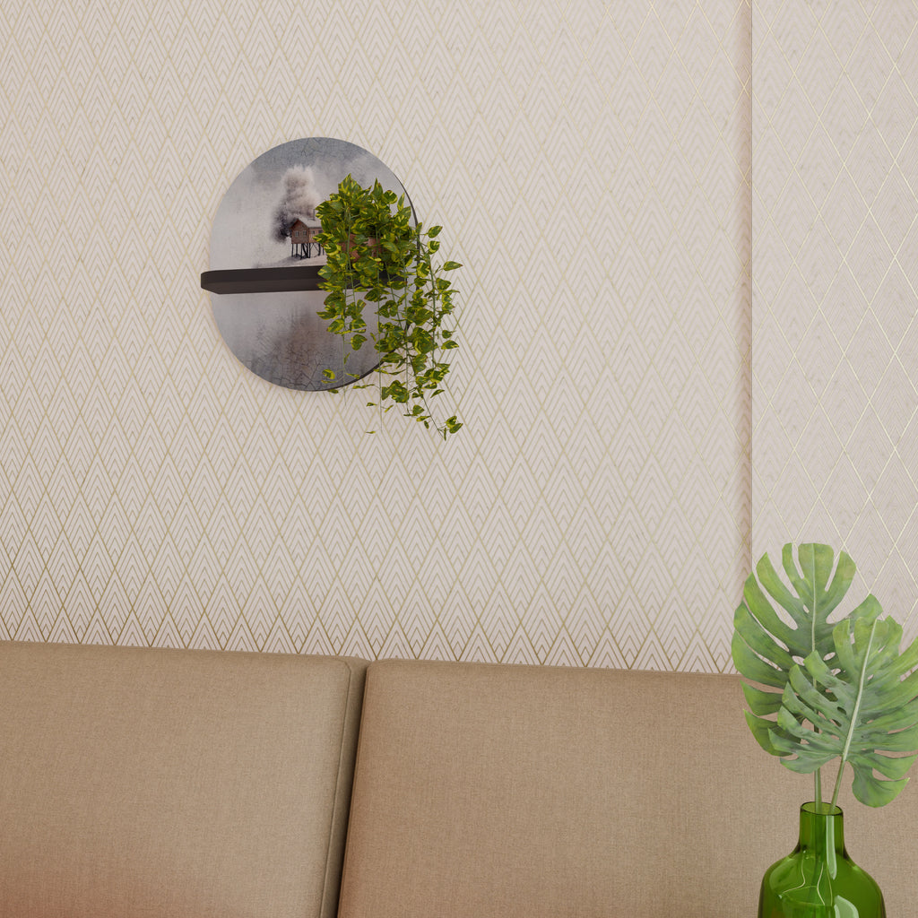 SILENT CABIN Oval konsthylla i svart finish