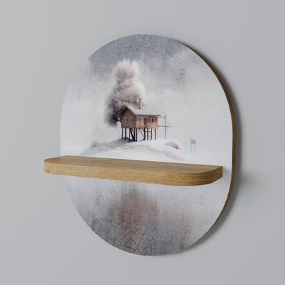 SILENT CABIN Oval Art Shelf In Oak Effect
