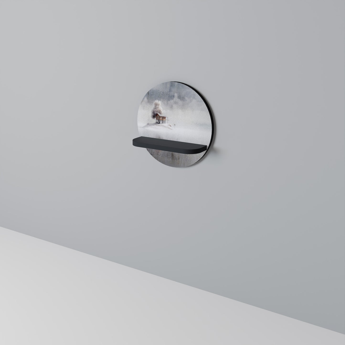 SILENT CABIN Rund konsthylla i svart finish
