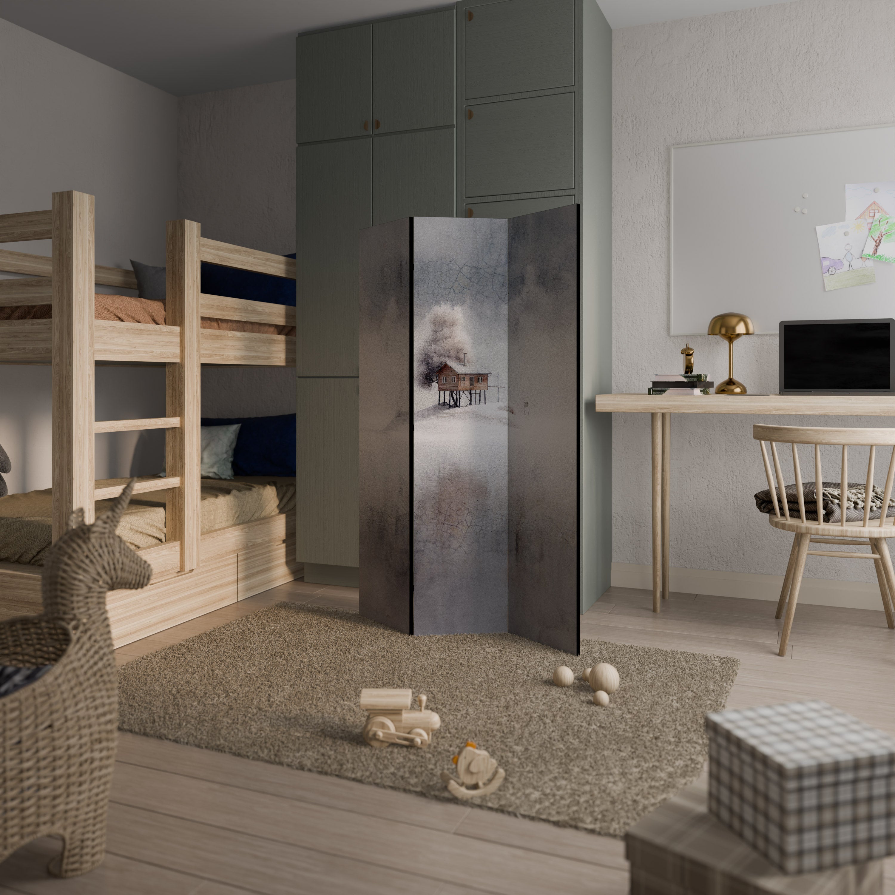 Dekorativ rumsavdelare med 3 paneler SILENT CABIN