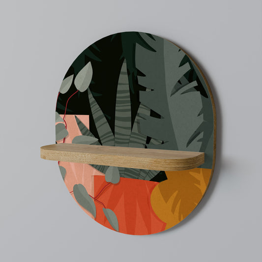 TROPICAL COMPOSITION Oval Art Shelf In Oak Effect