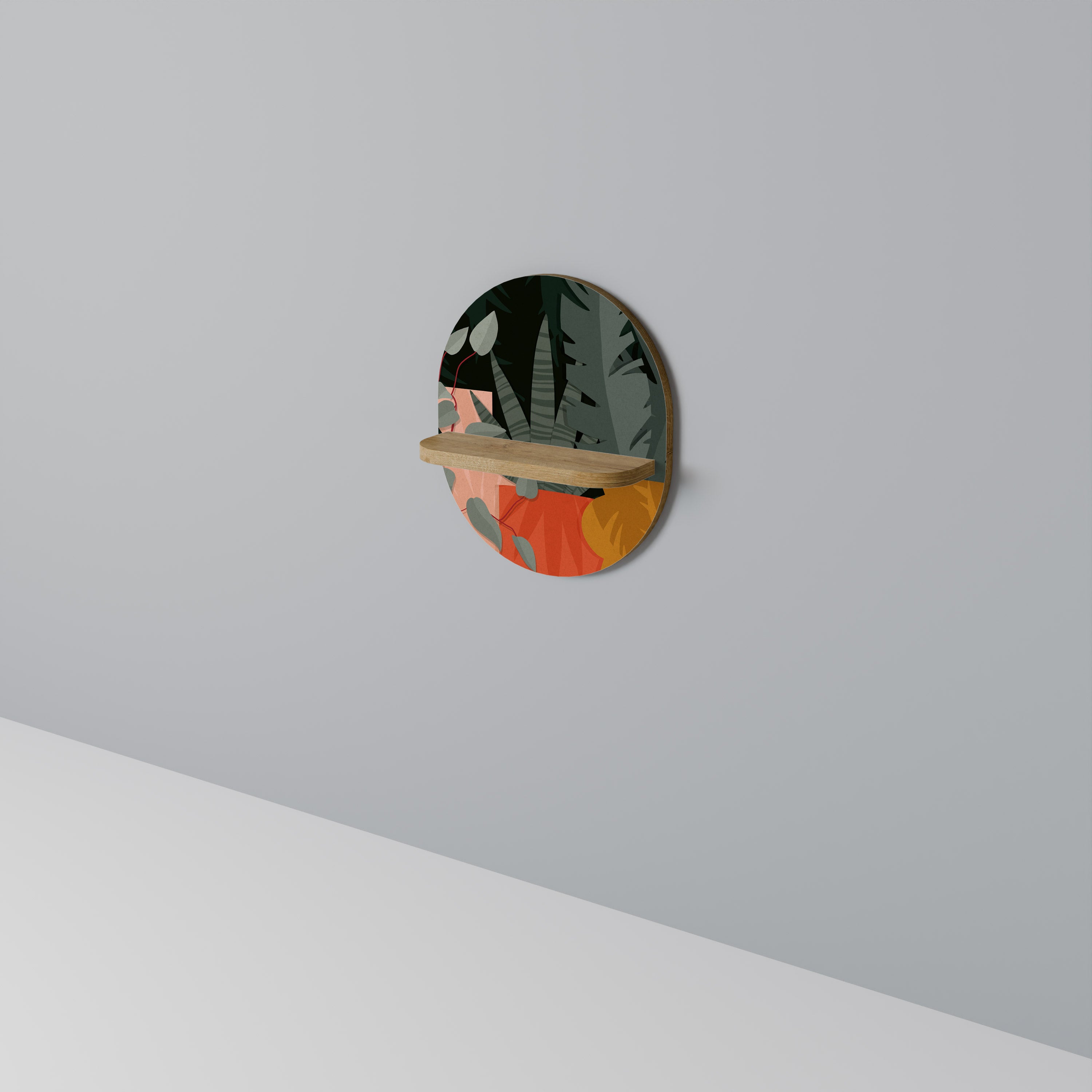 TROPISK KOMPOSITION Oval konsthylla i ekeffekt