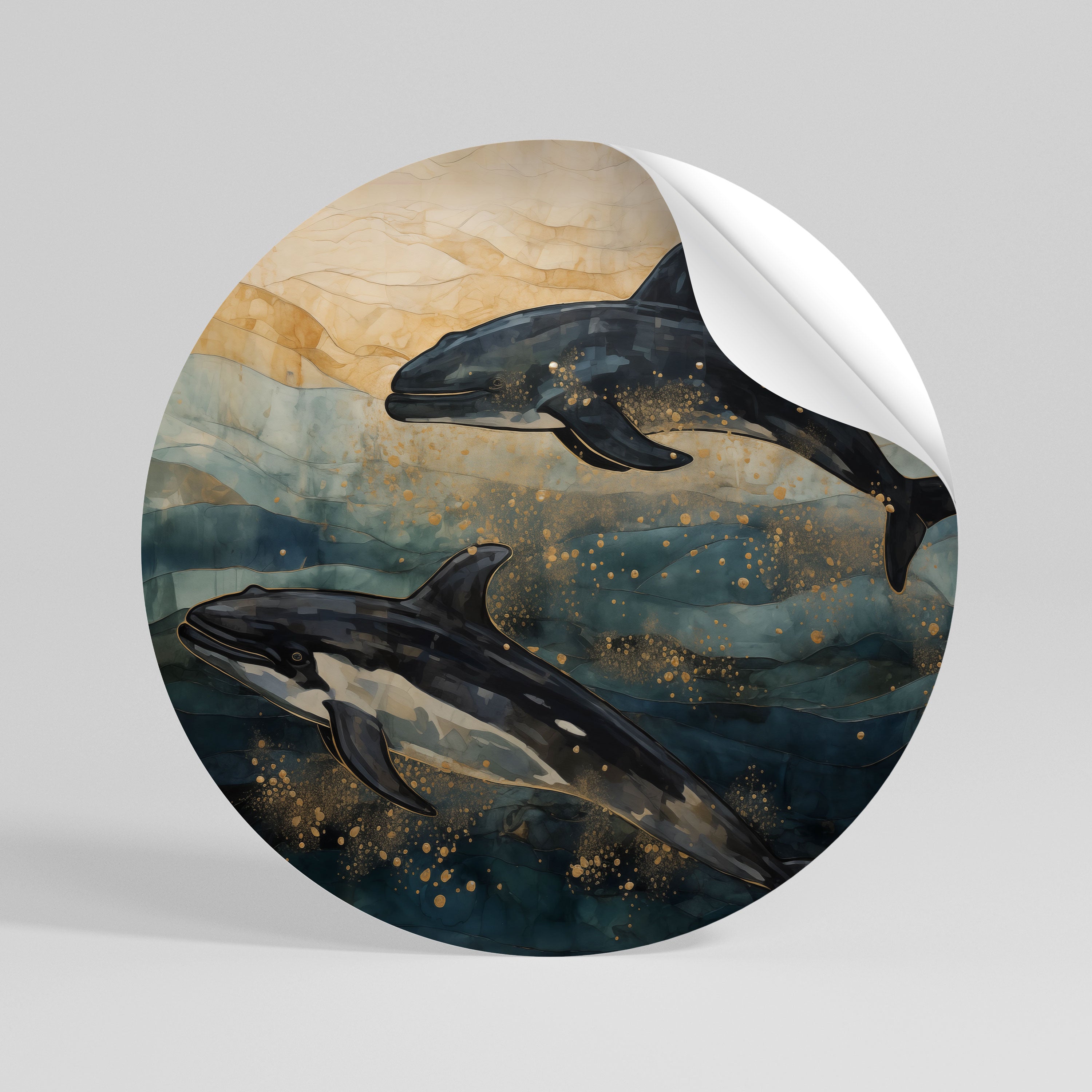 GOLDEN WAVES Rund väggdekal