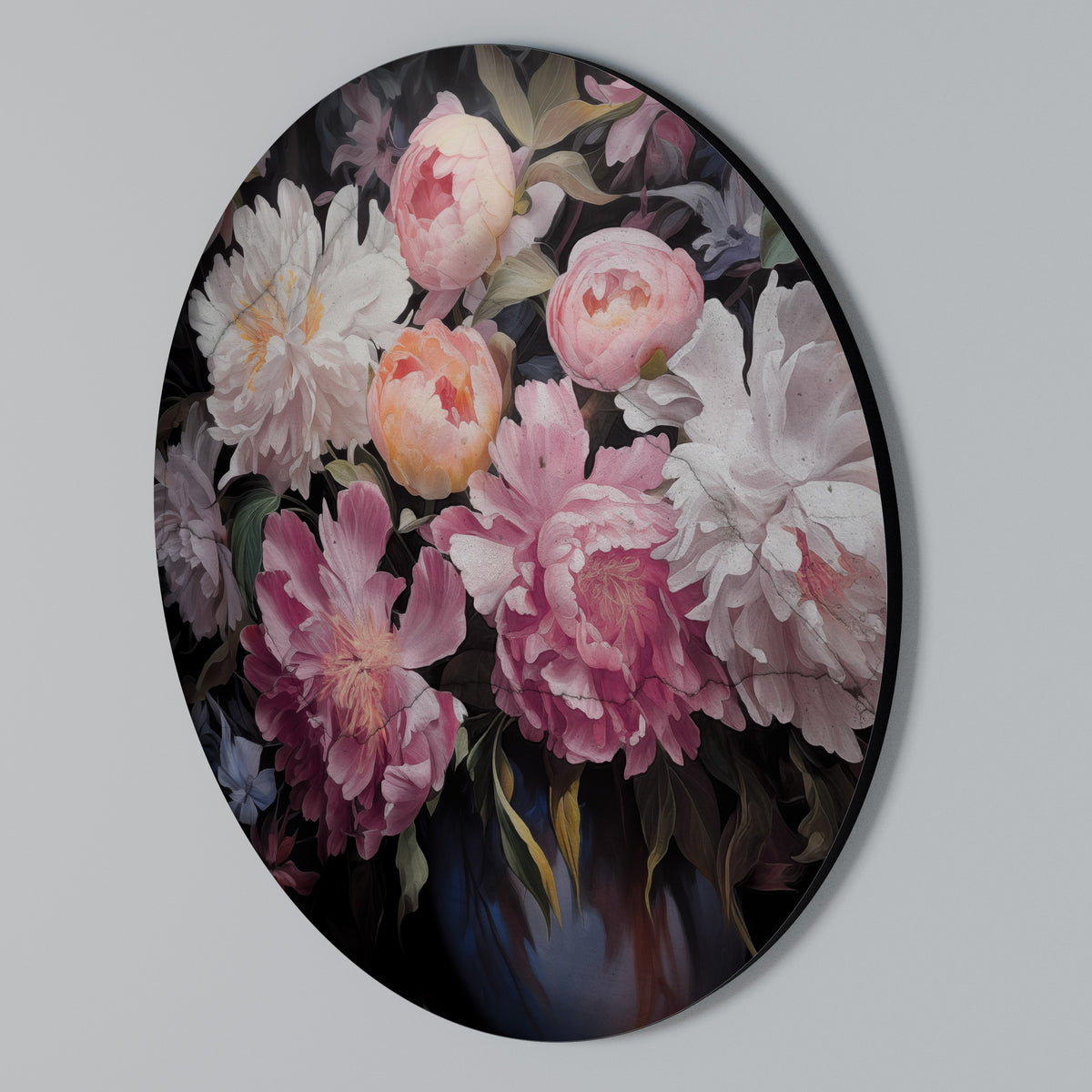 CRASHED PEONIES Rund väggdekor