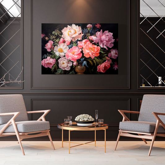 PEONIES BLOSSOM Horizontal Canvas Print