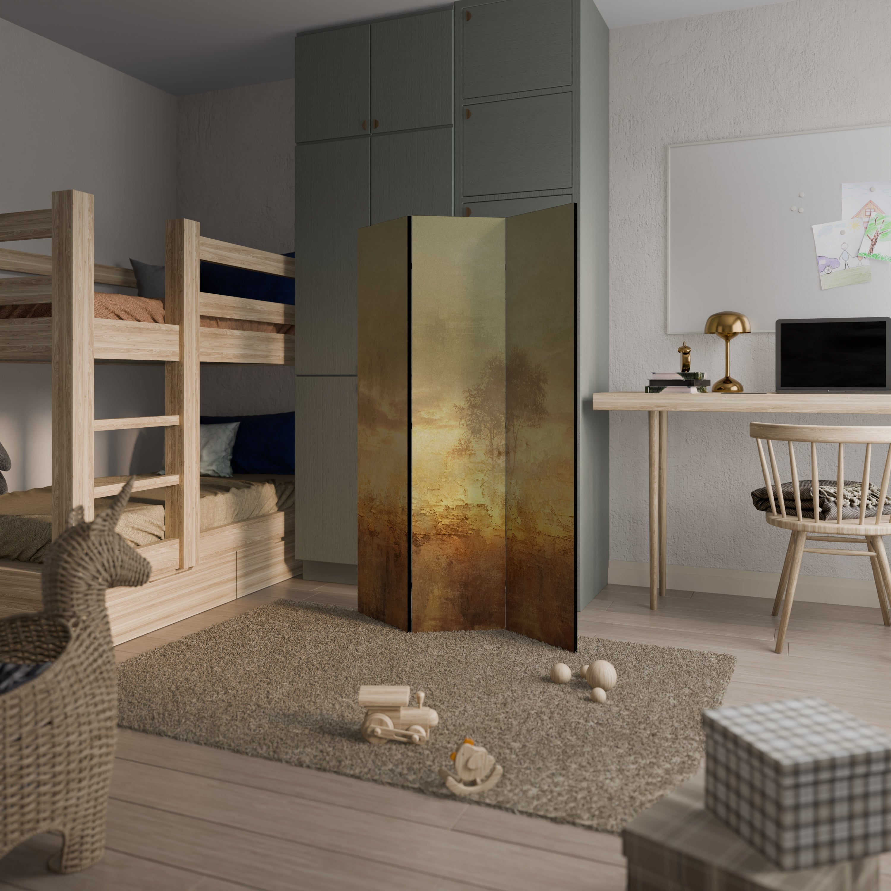 AMBER DREAMSCAPE Dekorativ rumsavdelare med 3 paneler