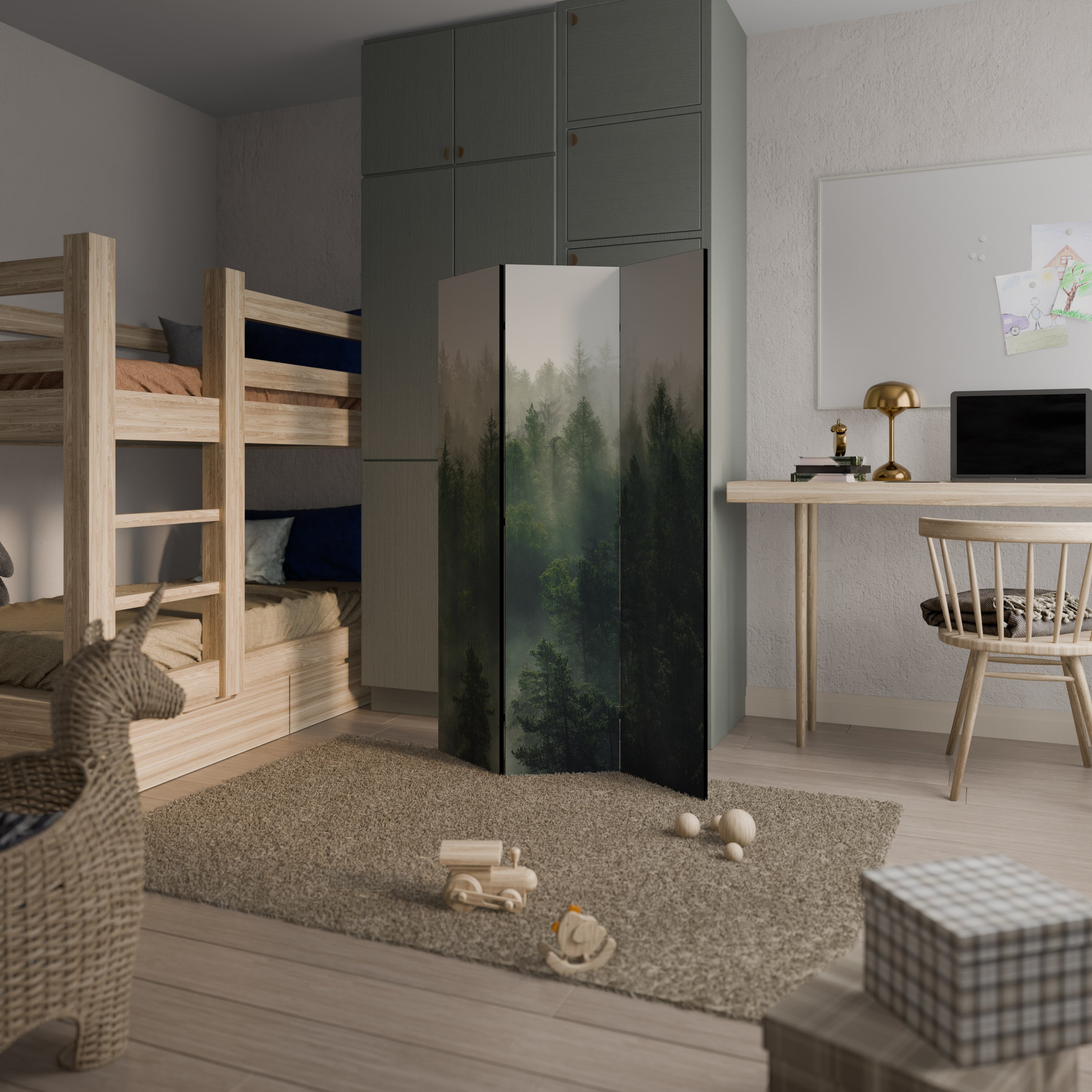 MISTY FOREST Dekorativ rumsavdelare med 3 paneler