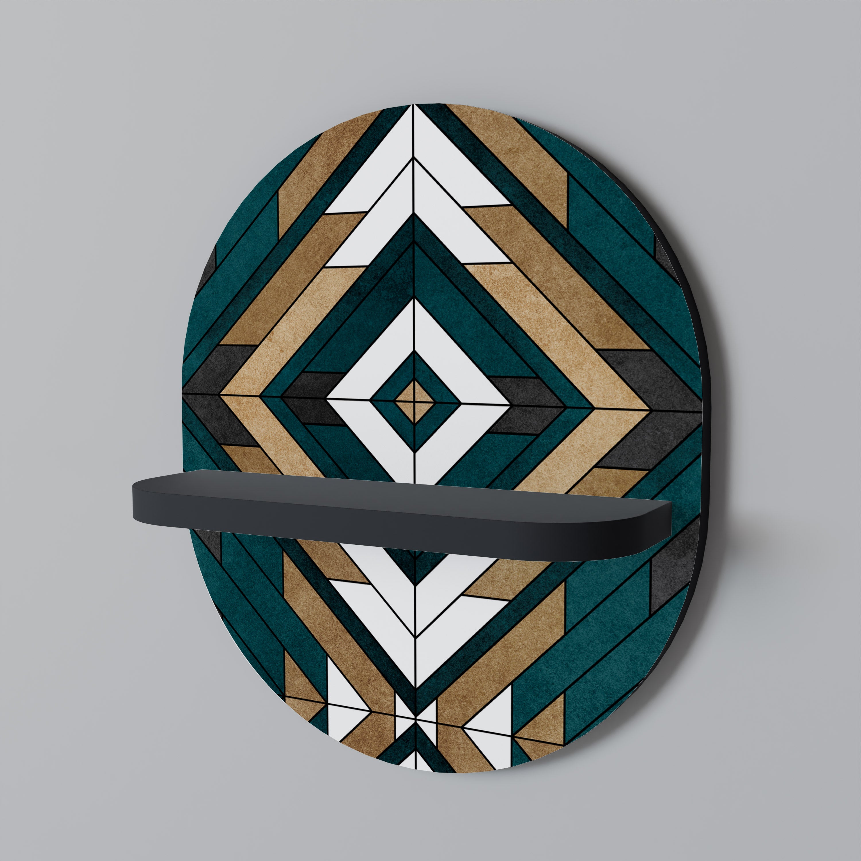 KONSTNÄRLIG GEOMETRI Oval konsthylla i svart finish