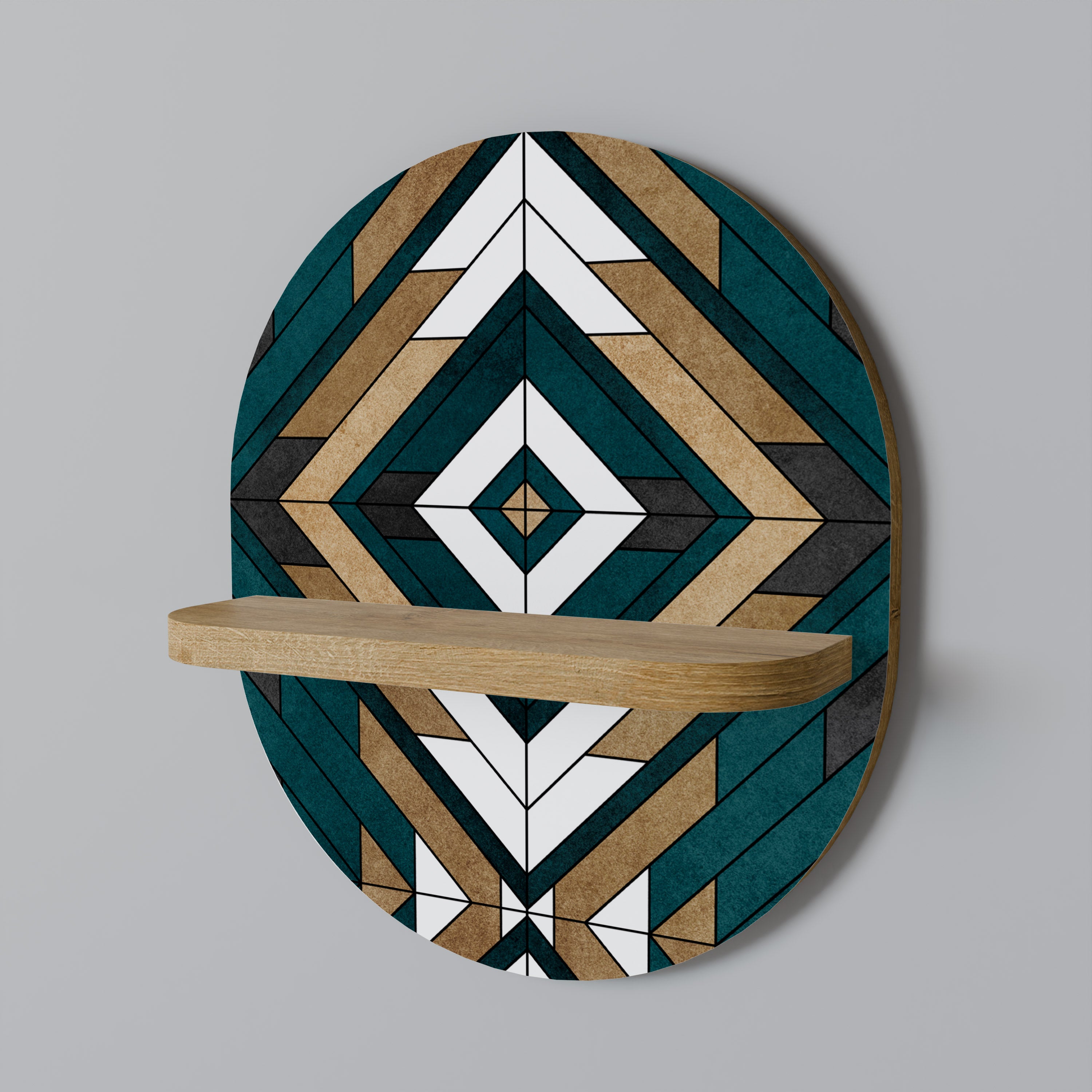 KONSTNÄRLIG GEOMETRI Oval konsthylla i ekeffekt