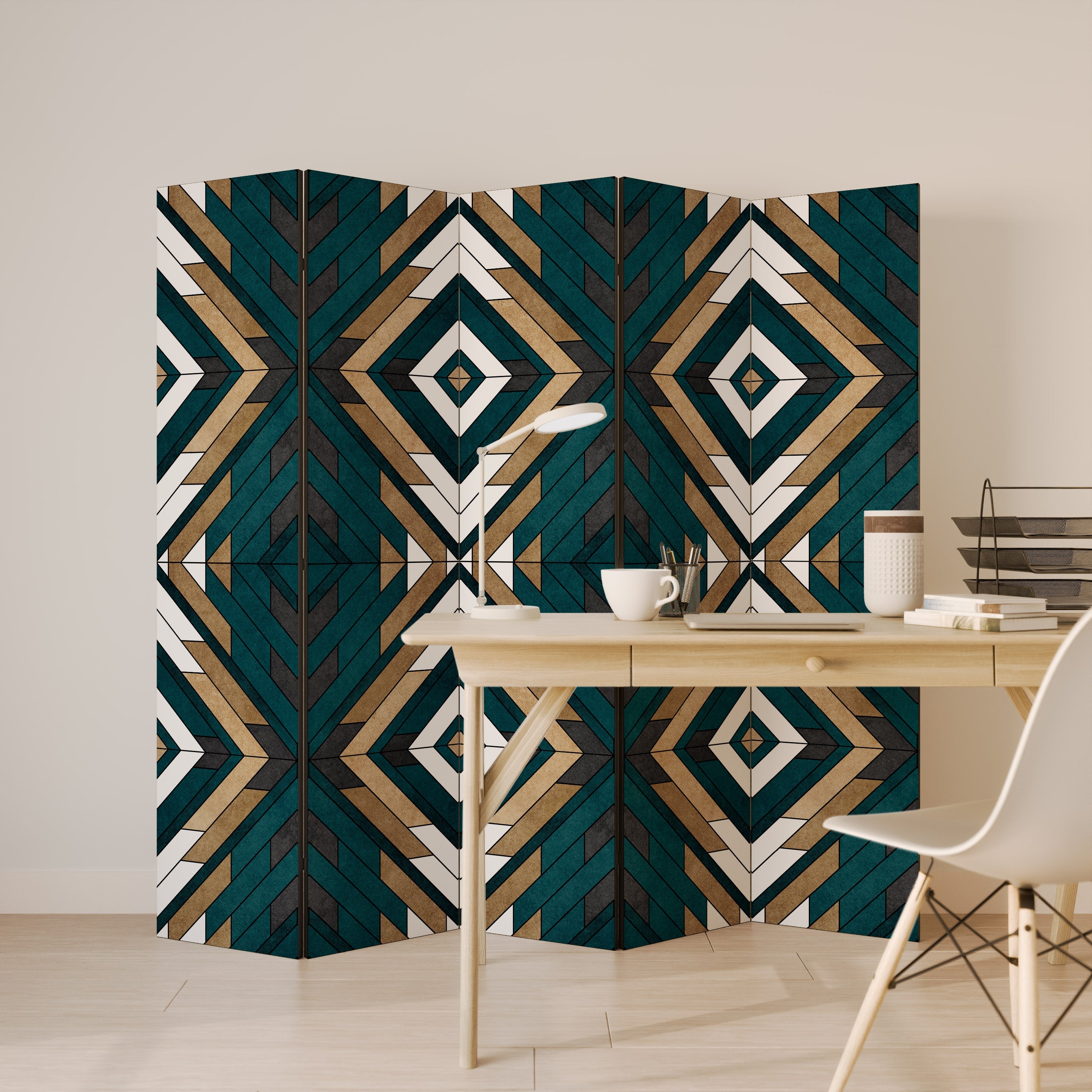 ARTISTISK GEOMETRI Dekorativ rumsavdelare med 5 paneler