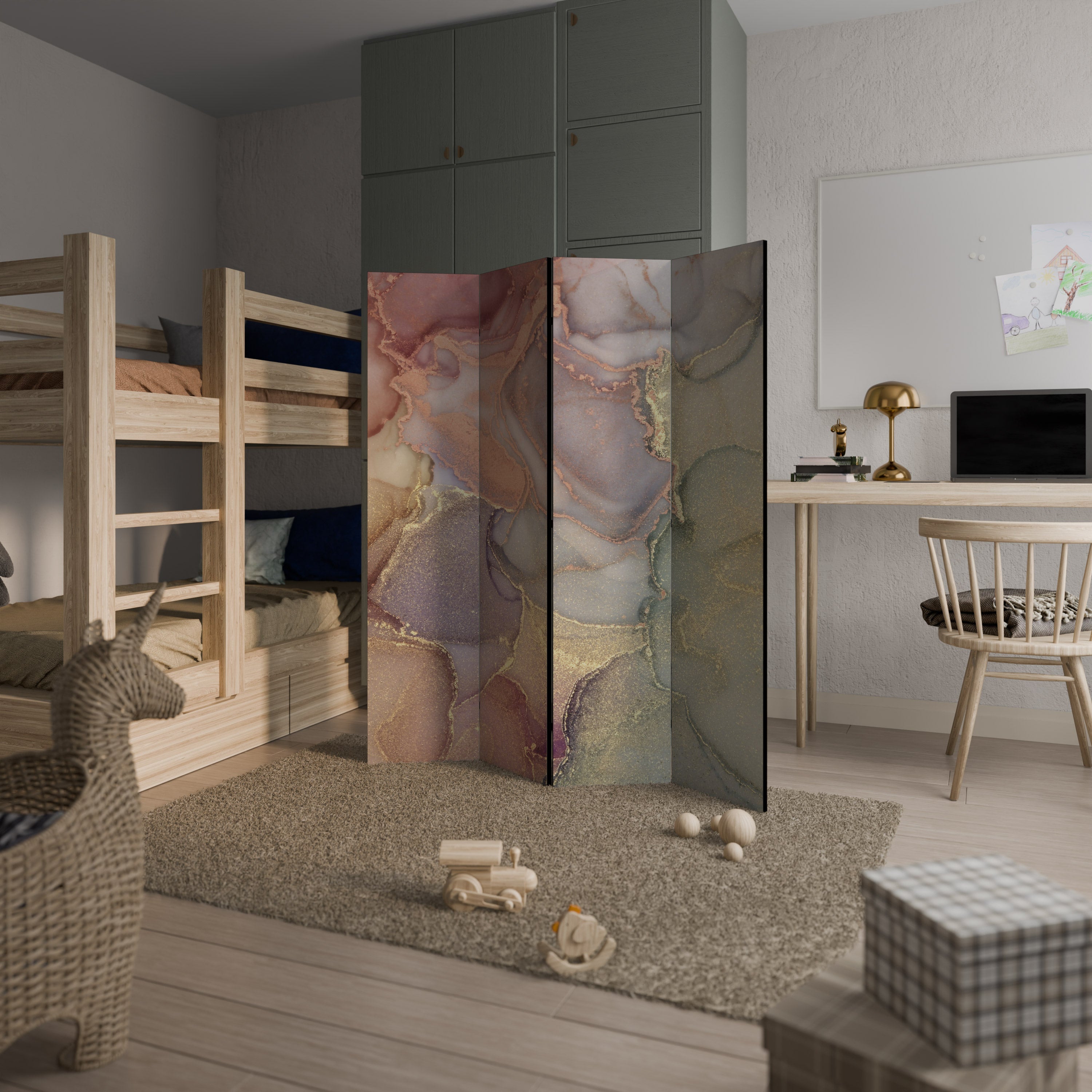 Dekorativ rumsavdelare GOLDEN DREAMSCAPE RHYTHM med 4 paneler