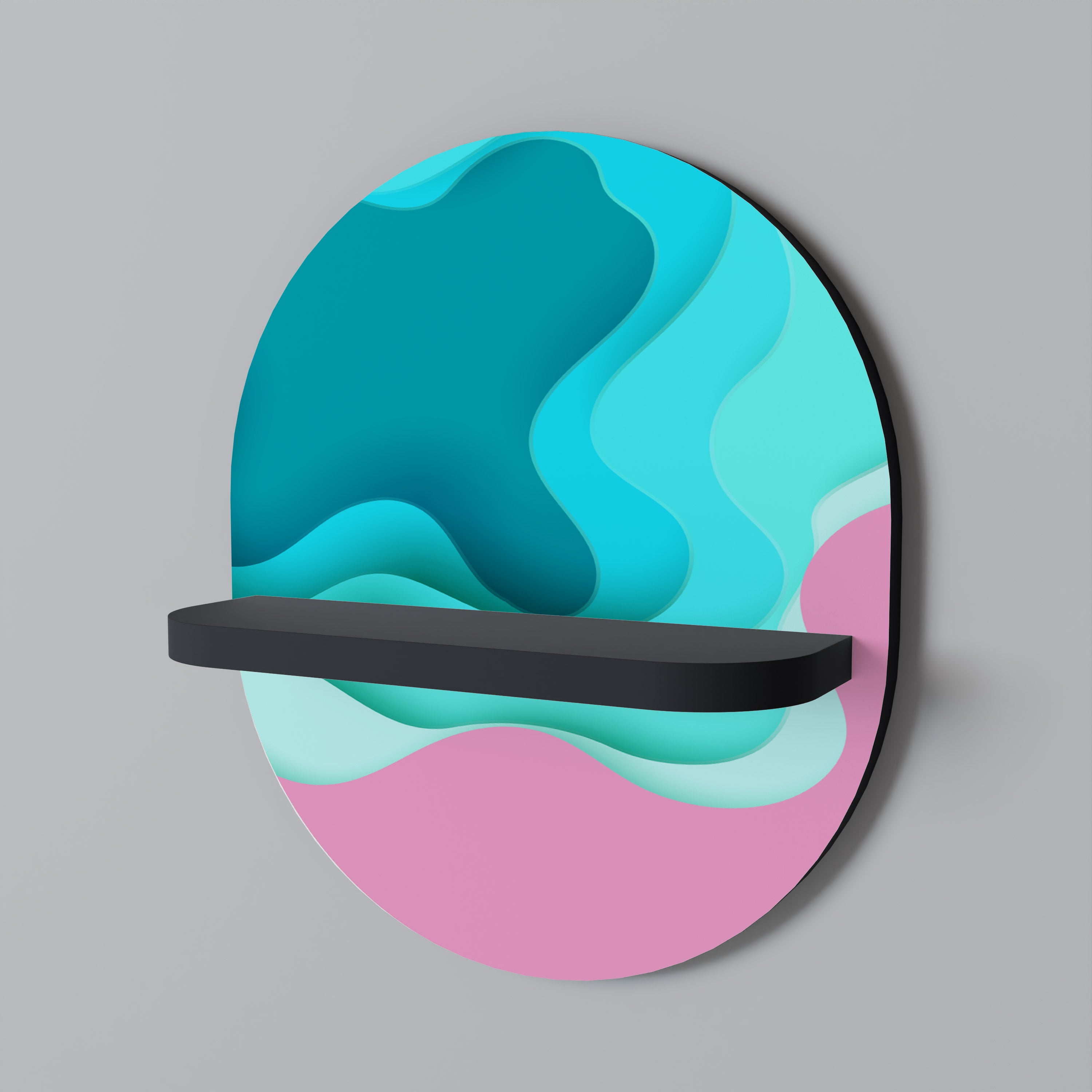 CYANISK ABYSS Oval konsthylla i svart finish