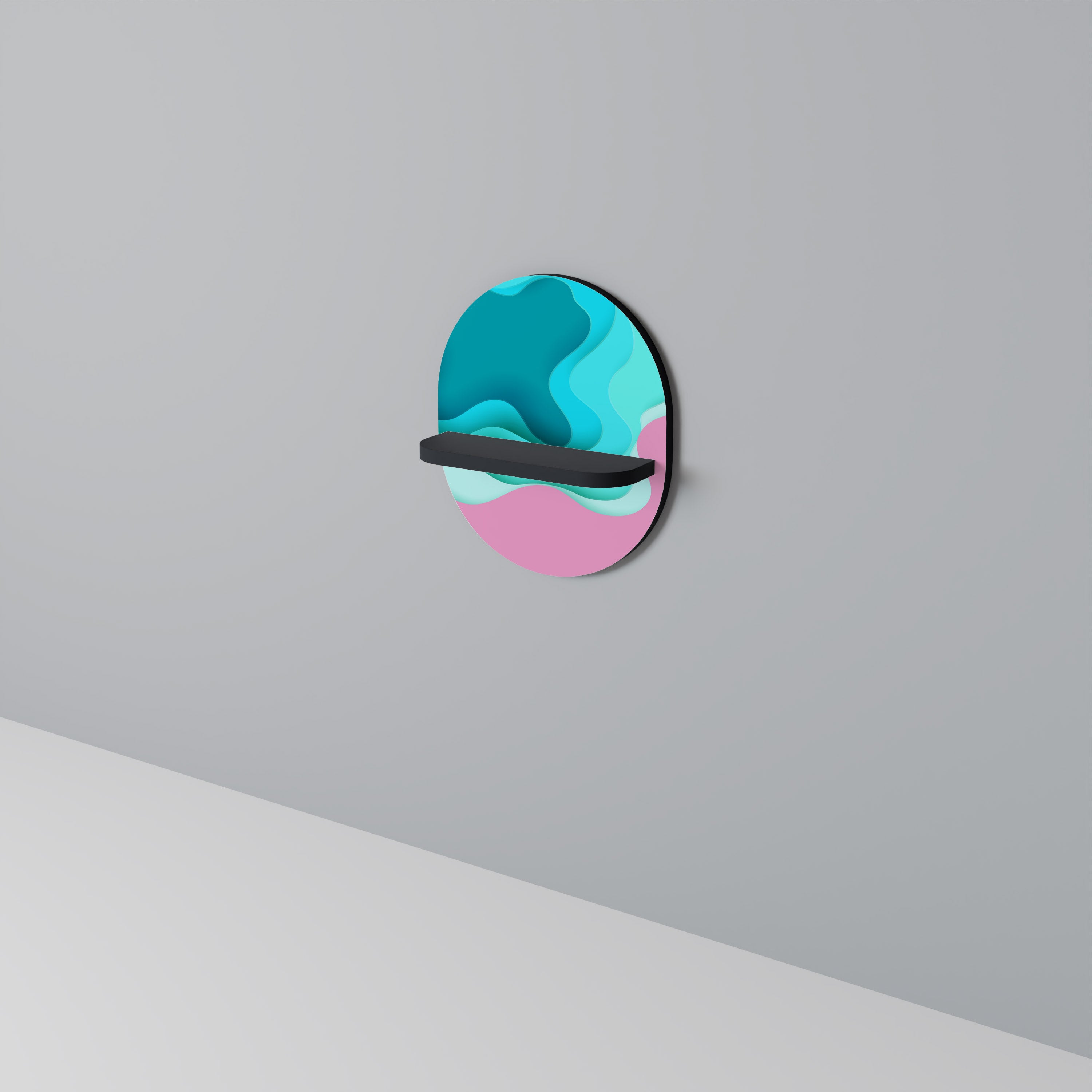 CYANISK ABYSS Oval konsthylla i svart finish