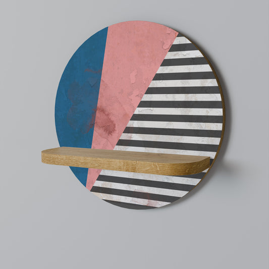 GLAMOROUS STRIPE Round Art Shelf In Oak Effect