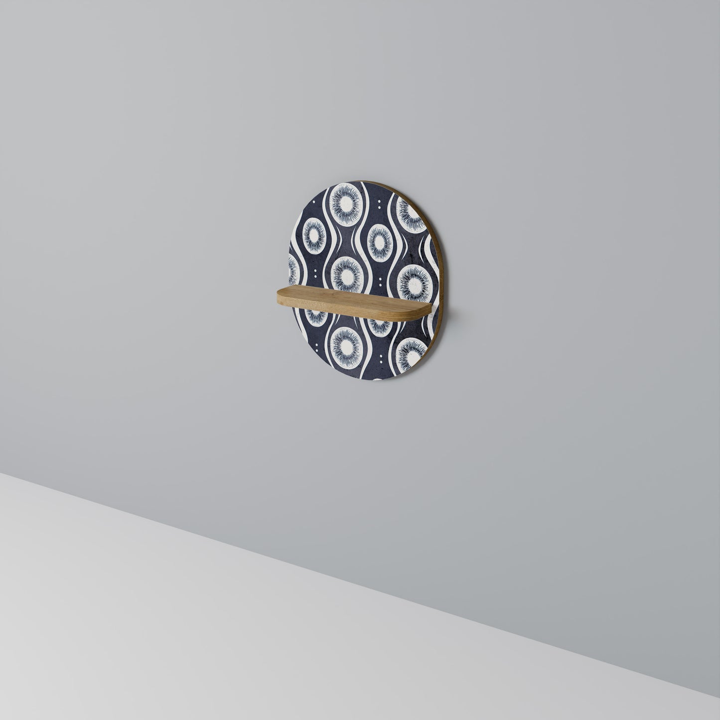 GRAPHITE EYES Oval Art Shelf In Oak Effect