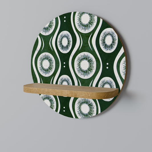 GREEN EYES Round Art Shelf In Oak Effect