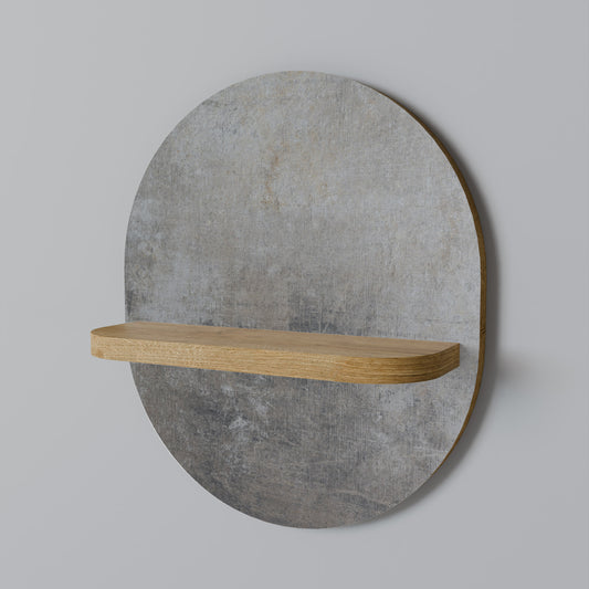 CONCRETE WALL Oval Art Shelf In Oak Effect