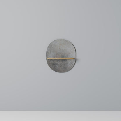 CONCRETE WALL Oval Art Shelf In Oak Effect