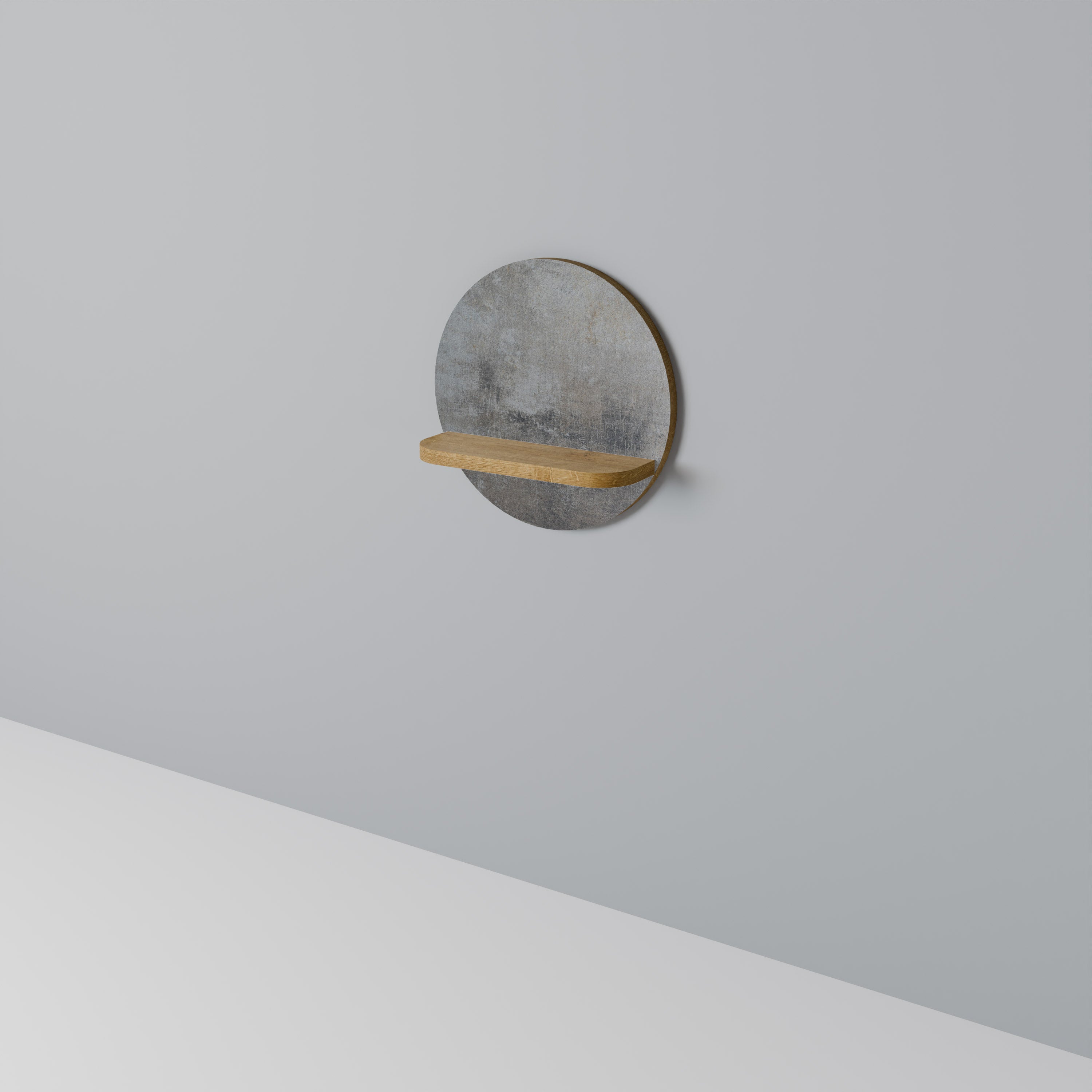 BETONGVÄGG Rund Konsthylla I Ekeffekt