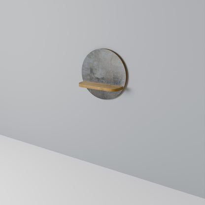 CONCRETE WALL Round Art Shelf In Oak Effect
