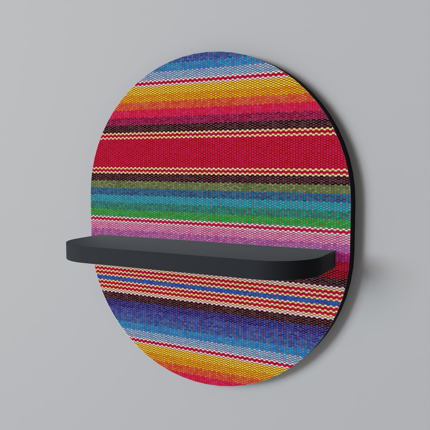 ETHNIC MEXICAN Oval Art Shelf In Black Finish