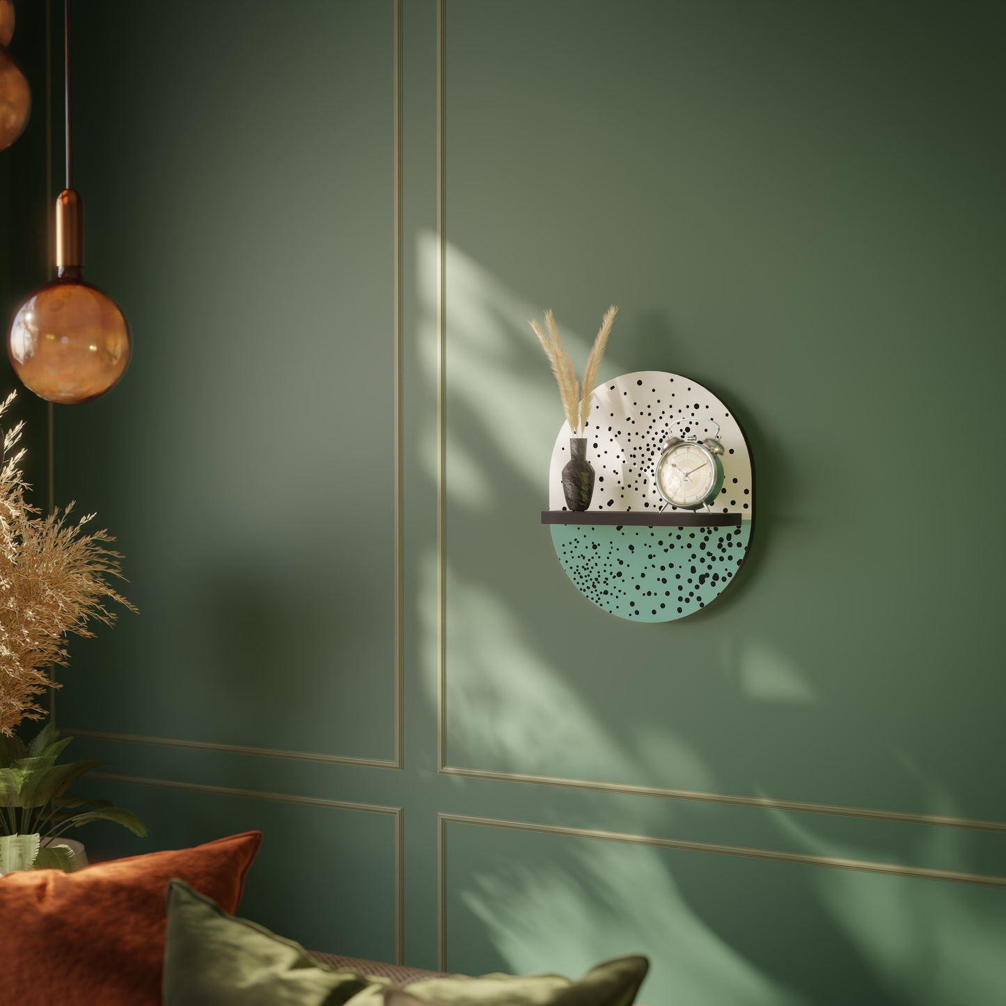DOTTED DELIGHTS Oval Art Shelf In Black Finish