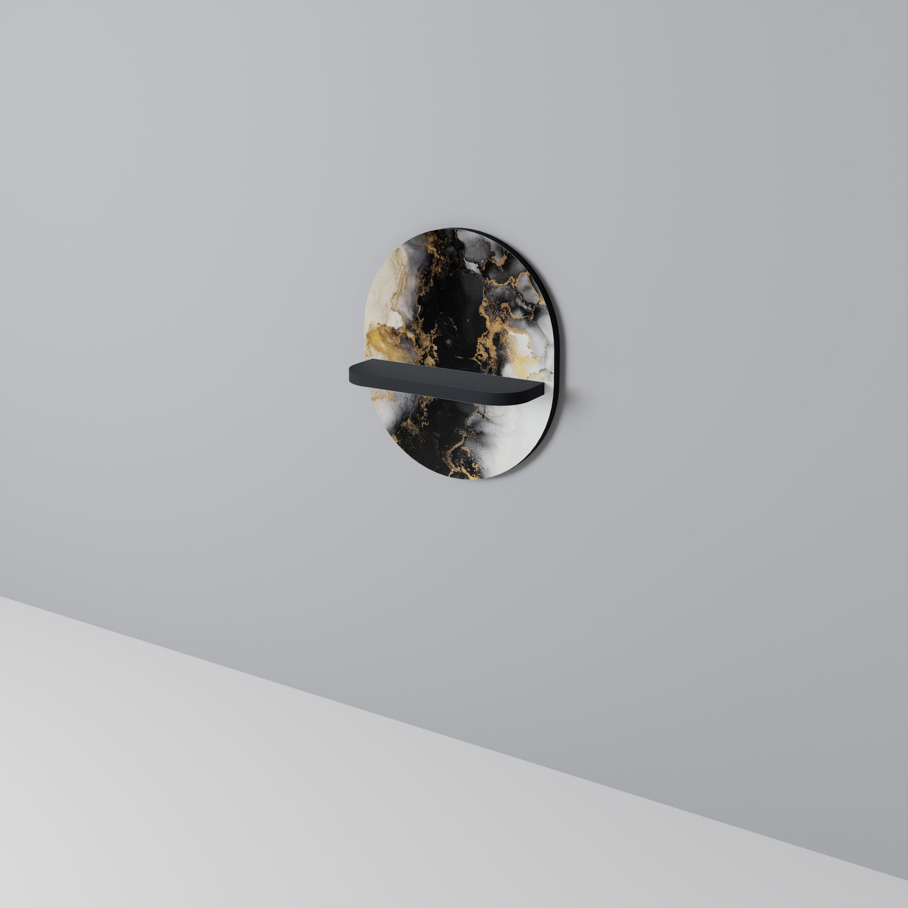 MARBLE OF TOMMORROW Oval konsthylla i svart finish