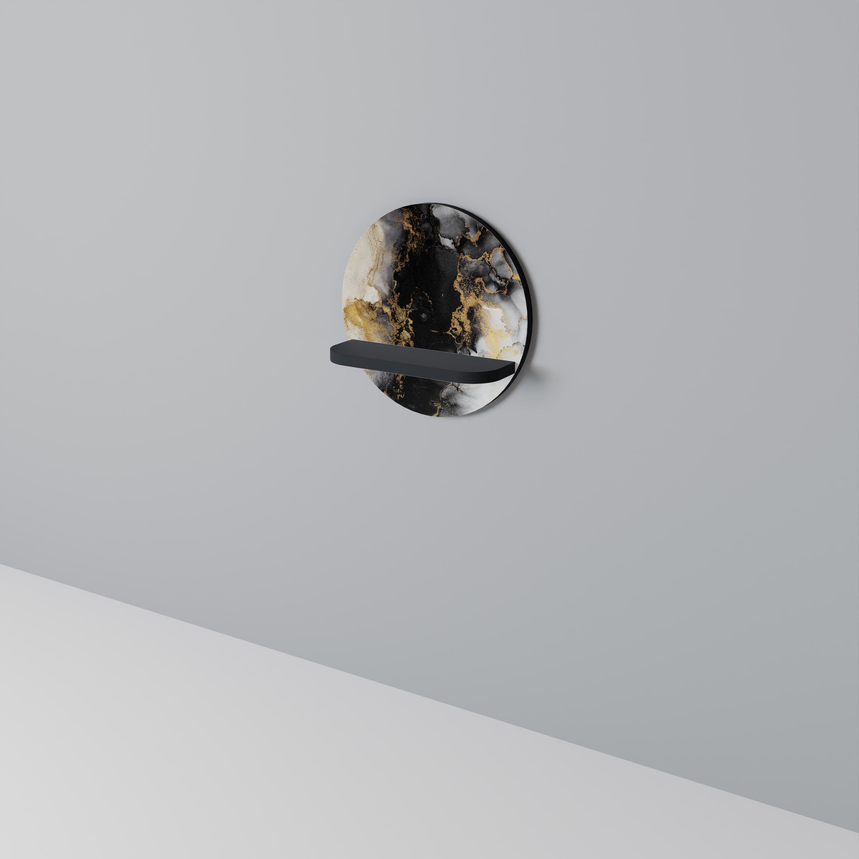 MORGONENS MARBAR Rund konsthylla i svart finish