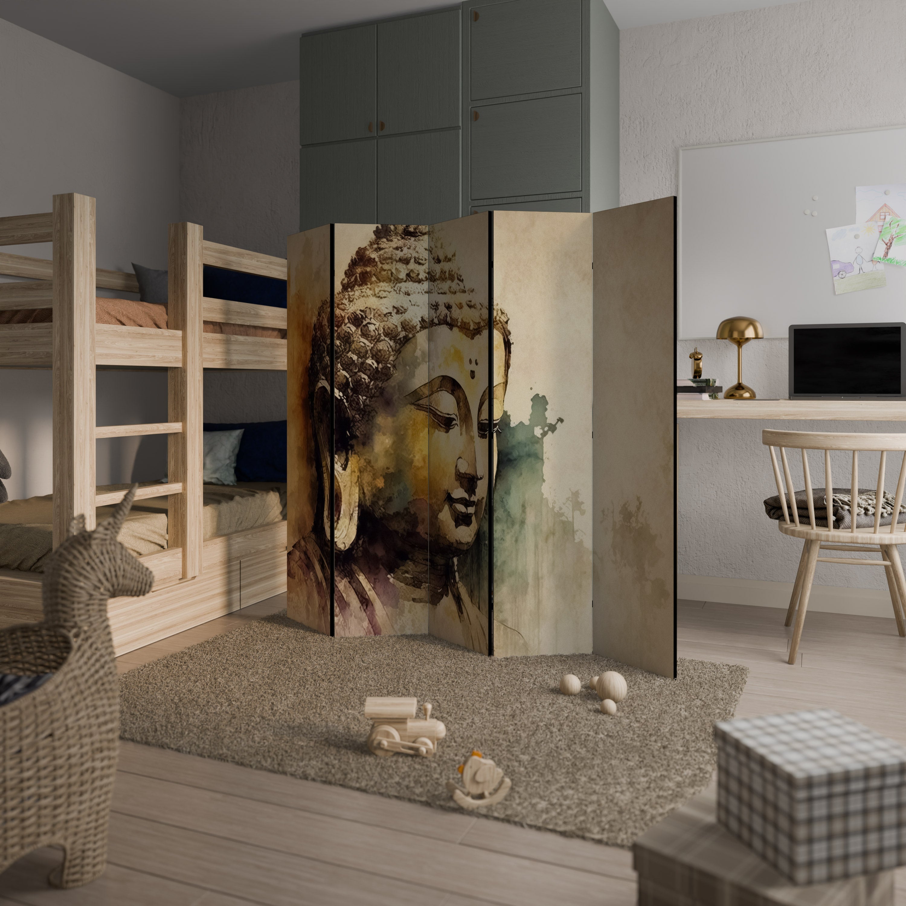 LUGN BUDDHA VISKNINGAR Dekorativ rumsavdelare med 5 paneler