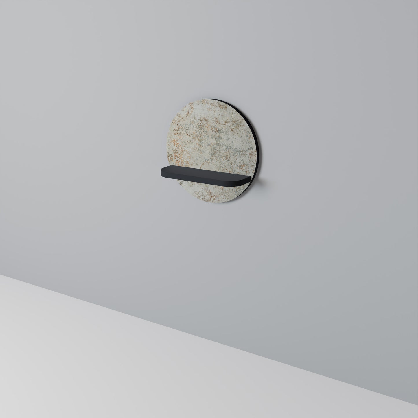 FADED ELEGANCE Round Art Shelf In Black Finish