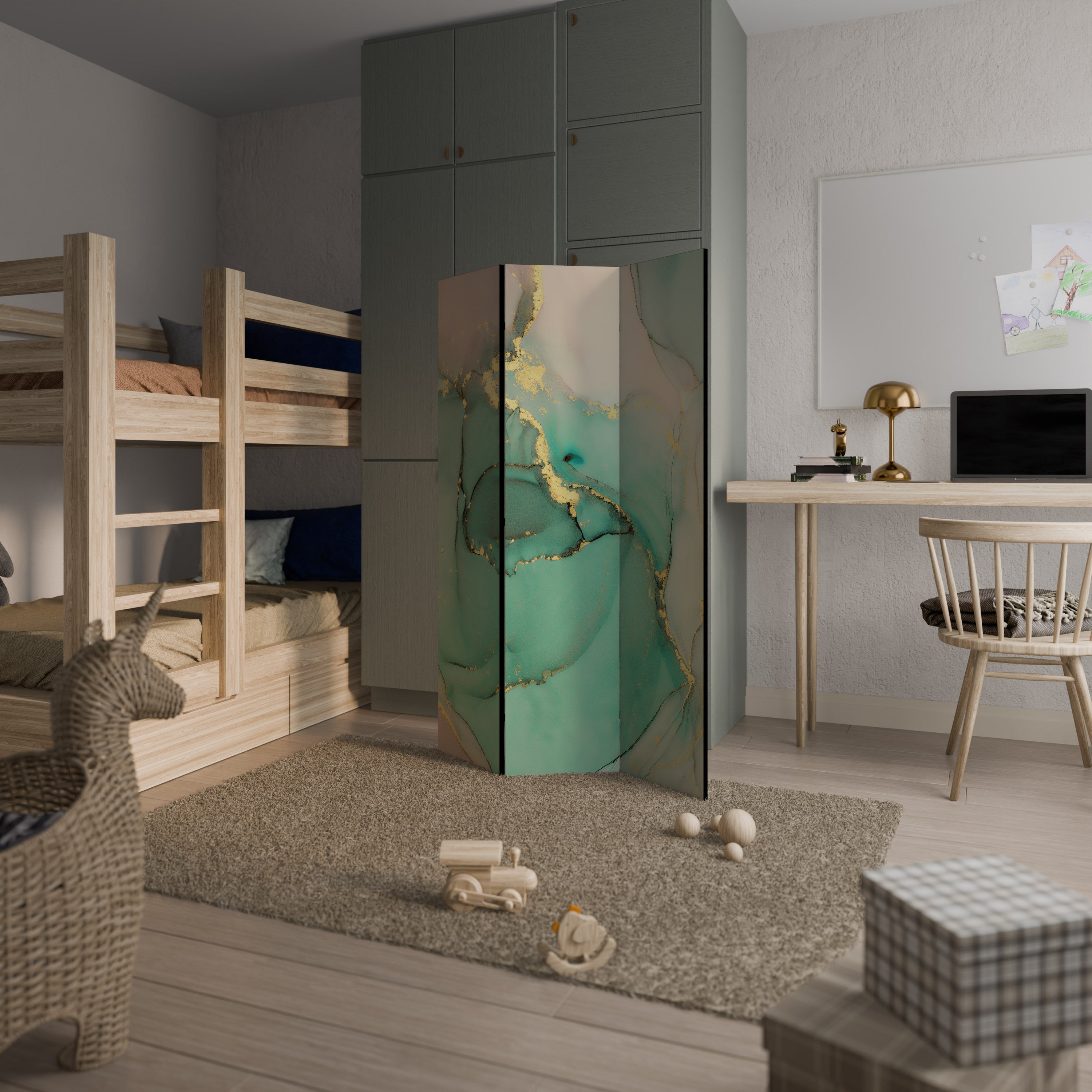 MARBLEIZED MYSTICKE Dekorativ rumsavdelare med 3 paneler