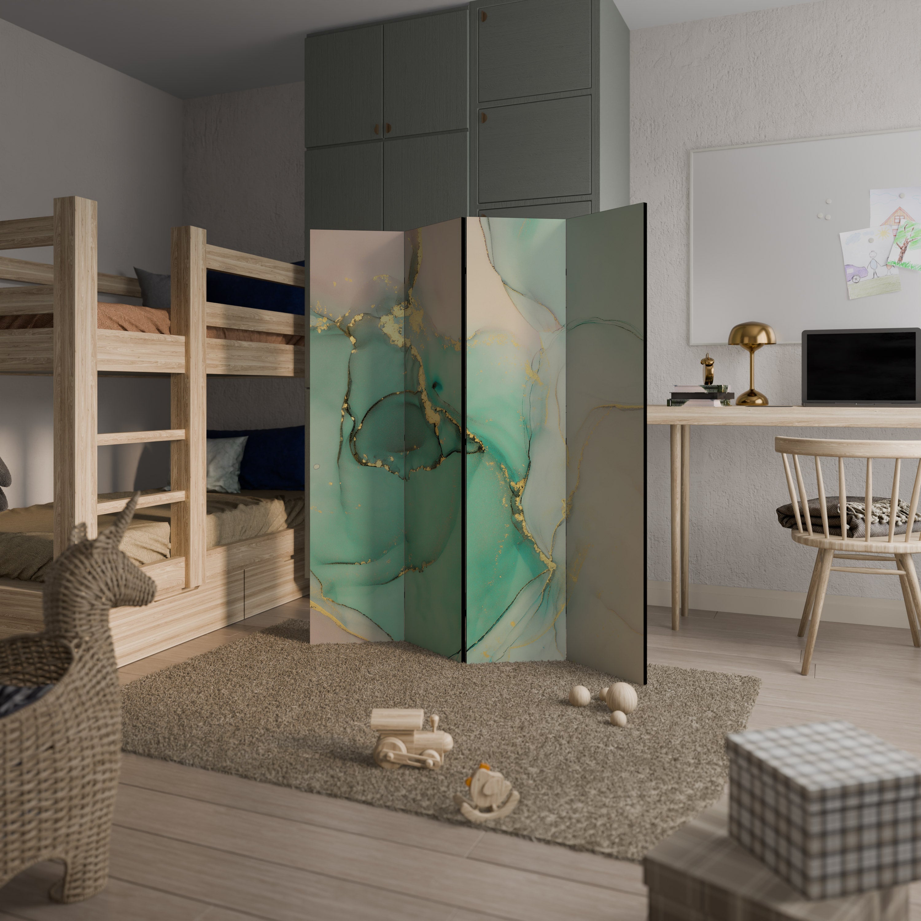 MARBLEIZED MYSTICKE Dekorativ rumsavdelare med 4 paneler
