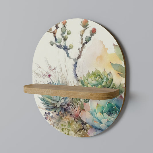 SUCCULENT WHIMSY Oval Art Shelf In Oak Effect