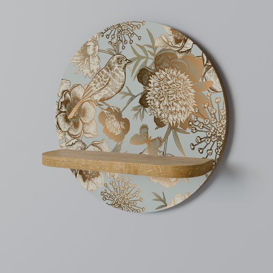SUCCULENT WHIMSY Round Art Shelf In Oak Effect